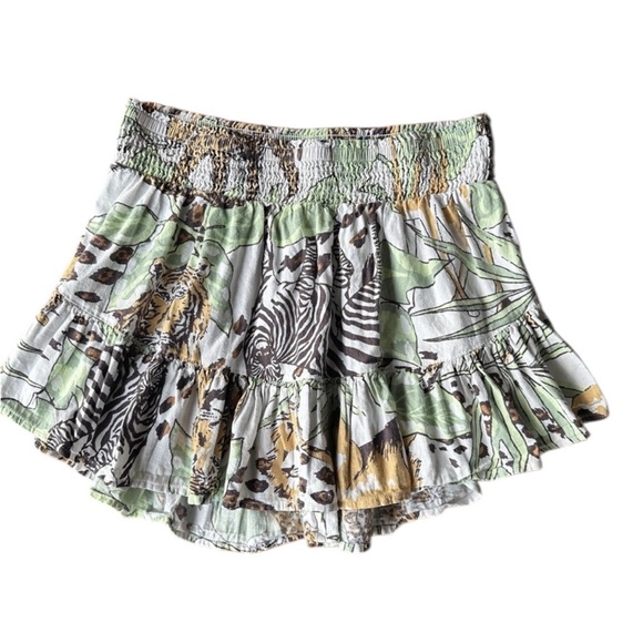 aerie Dresses & Skirts - Aerie Linen Jungle Print Hi-Low Mini Skirt Size M | Animal Safari Smocked Waist
